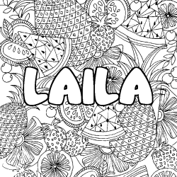 Coloring page first name LAILA - Fruits mandala background