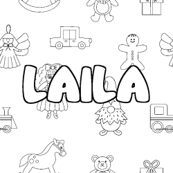 Coloring page first name LAILA - Toys background
