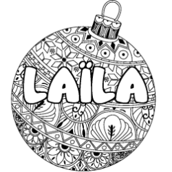 Coloring page first name LAÏLA - Christmas tree bulb background