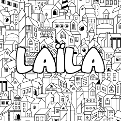Coloring page first name LAÏLA - City background