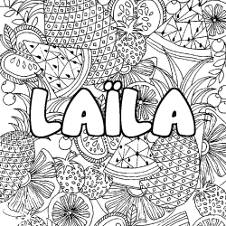 Coloring page first name LAÏLA - Fruits mandala background