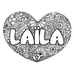 Coloring page first name LAÏLA - Heart mandala background