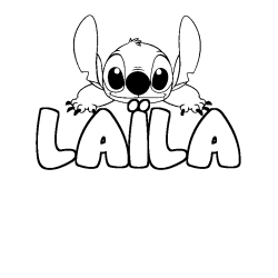 Coloring page first name LAÏLA - Stitch background