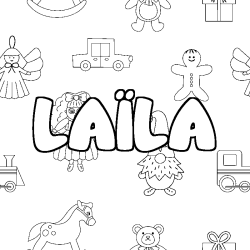 Coloring page first name LAÏLA - Toys background