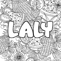 Coloring page first name LALY - Fruits mandala background