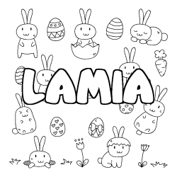 Coloring page first name LAMIA - Easter background