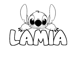 Coloring page first name LAMIA - Stitch background