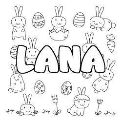 Coloring page first name LANA - Easter background