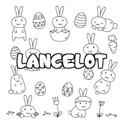 Coloring page first name LANCELOT - Easter background