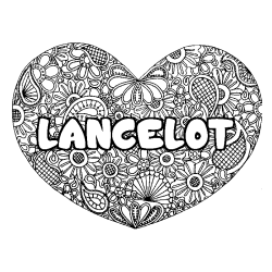 Coloring page first name LANCELOT - Heart mandala background