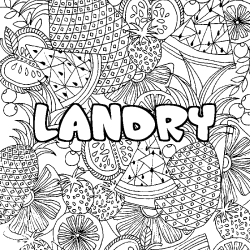 Coloring page first name LANDRY - Fruits mandala background