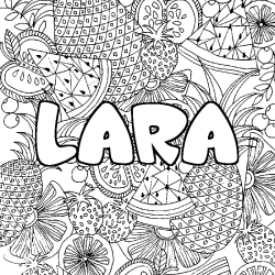Coloring page first name LARA - Fruits mandala background