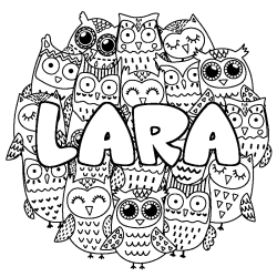 Coloring page first name LARA - Owls background