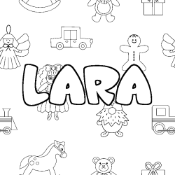 Coloring page first name LARA - Toys background