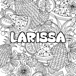Coloring page first name LARISSA - Fruits mandala background