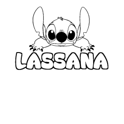 Coloring page first name LASSANA - Stitch background