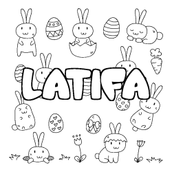 Coloring page first name LATIFA - Easter background