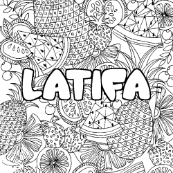Coloring page first name LATIFA - Fruits mandala background