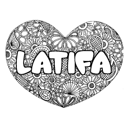 Coloring page first name LATIFA - Heart mandala background
