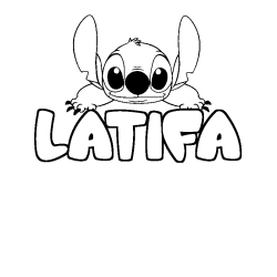 Coloring page first name LATIFA - Stitch background