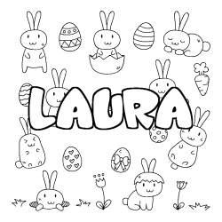 Coloring page first name LAURA - Easter background