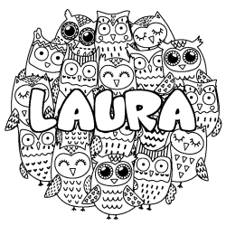 Coloring page first name LAURA - Owls background