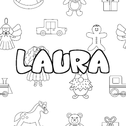 Coloring page first name LAURA - Toys background