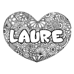 Coloring page first name LAURE - Heart mandala background