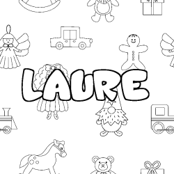 Coloring page first name LAURE - Toys background