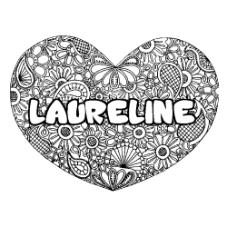 Coloring page first name LAURELINE - Heart mandala background