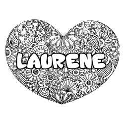 Coloring page first name LAURENE - Heart mandala background