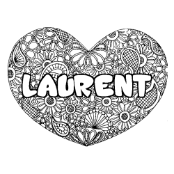 Coloring page first name LAURENT - Heart mandala background