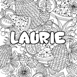 Coloring page first name LAURIE - Fruits mandala background