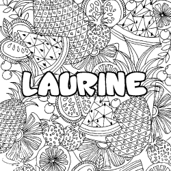 Coloring page first name LAURINE - Fruits mandala background