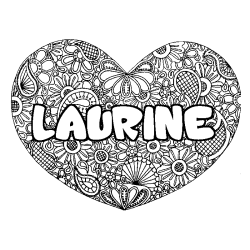 Coloring page first name LAURINE - Heart mandala background