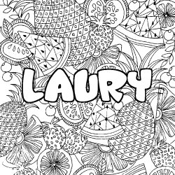 Coloring page first name LAURY - Fruits mandala background