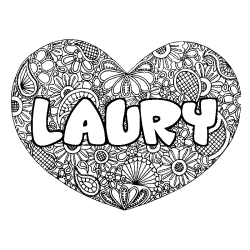 Coloring page first name LAURY - Heart mandala background