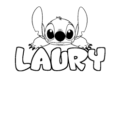 Coloring page first name LAURY - Stitch background