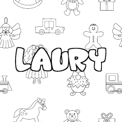 Coloring page first name LAURY - Toys background