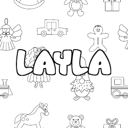 Coloring page first name LAYLA - Toys background