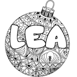 Coloring page first name LEA - Christmas tree bulb background