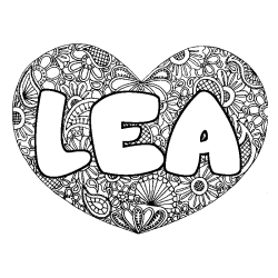 Coloring page first name LEA - Heart mandala background