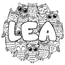 Coloring page first name LEA - Owls background