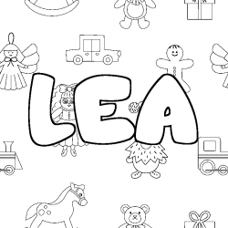 Coloring page first name LEA - Toys background