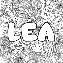 Coloring page first name LÉA - Fruits mandala background