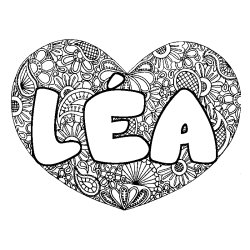 Coloring page first name LÉA - Heart mandala background