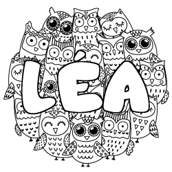 Coloring page first name LÉA - Owls background