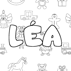 Coloring page first name LÉA - Toys background