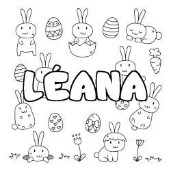 Coloring page first name LÉANA - Easter background