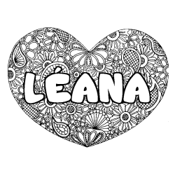 Coloring page first name LÉANA - Heart mandala background
